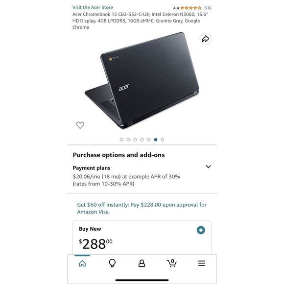 Acer Chromebook 15.6'' Laptop Intel CPU 1.60 GHz, 2GB RAM, 16GB SSD CB3-532-C47C - Picture 4 of 7